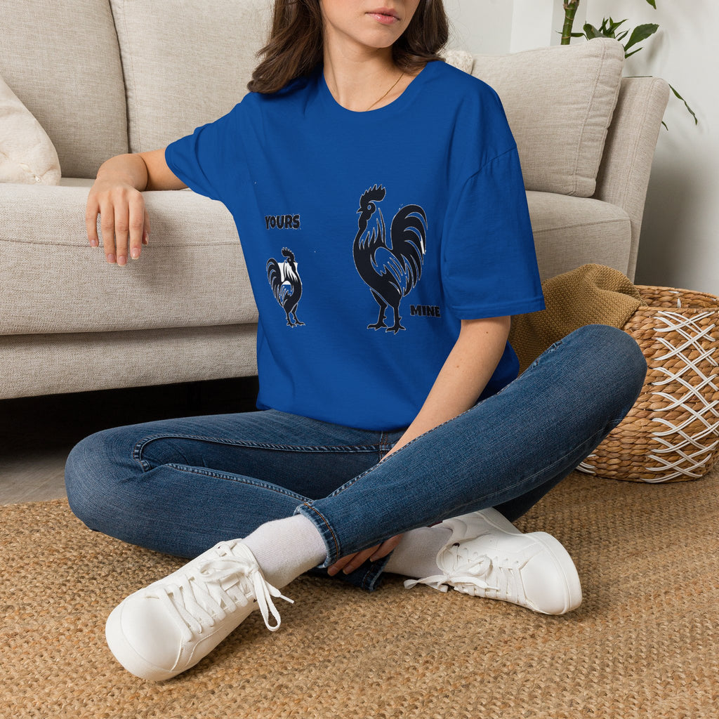 T-Shirt — 'Yours' & 'Mine' Rooster Size Comparison Graphic Tee