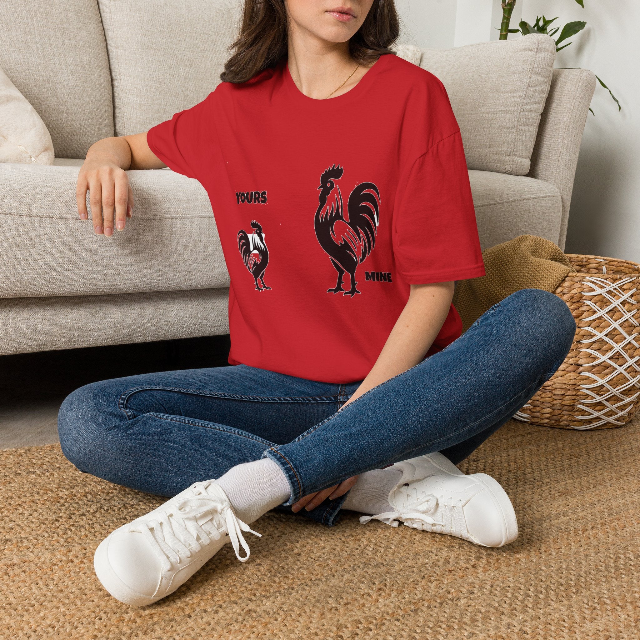 T-Shirt — 'Yours' & 'Mine' Rooster Size Comparison Graphic Tee