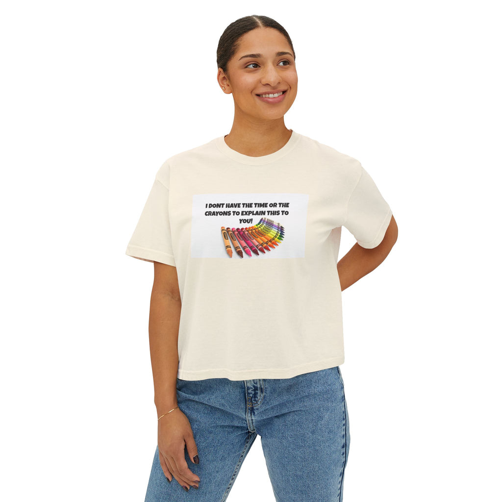 Women's Boxy Tee - 'I Don't Have Time' Colorful Crayons Graphic