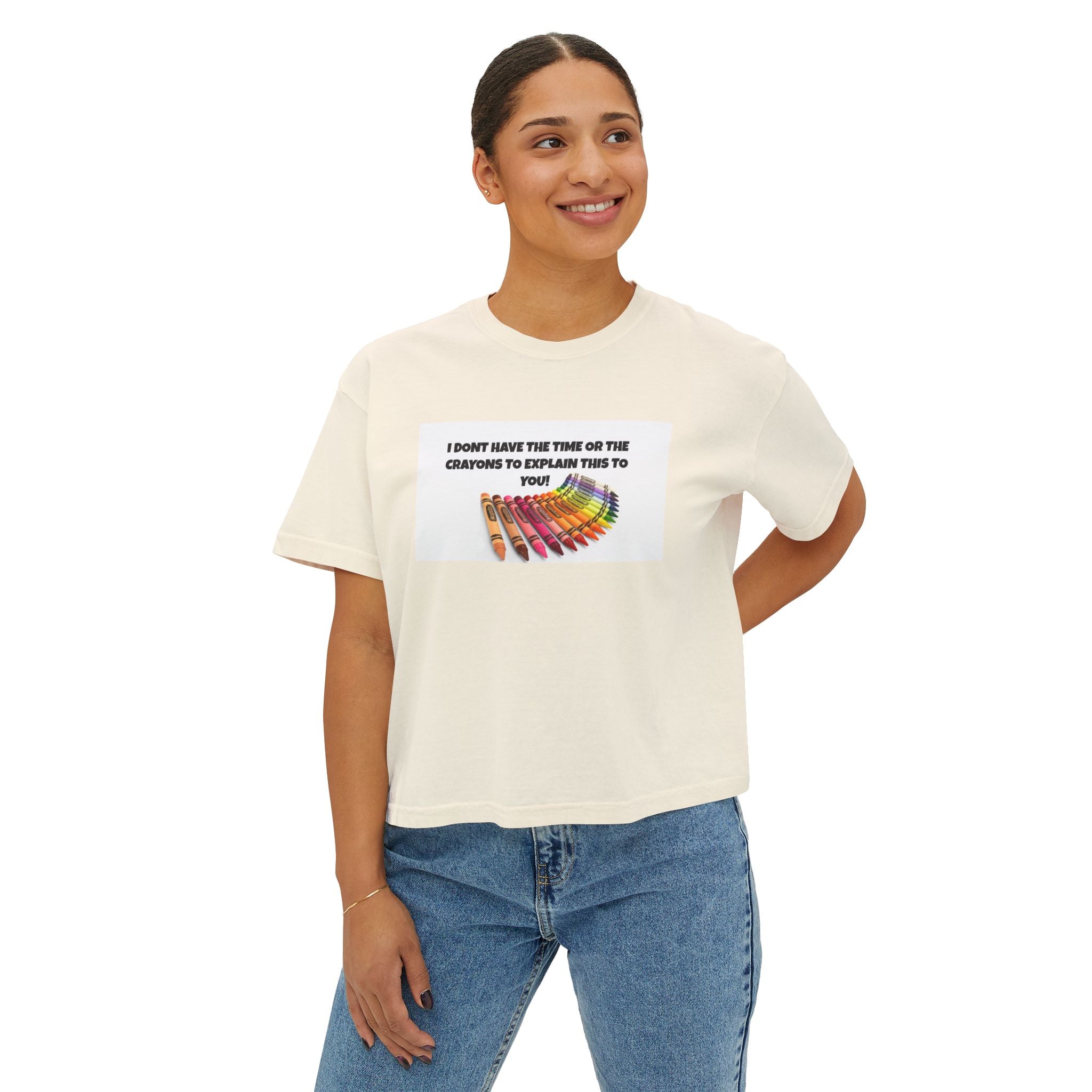 Women's Boxy Tee - 'I Don't Have Time' Colorful Crayons Graphic