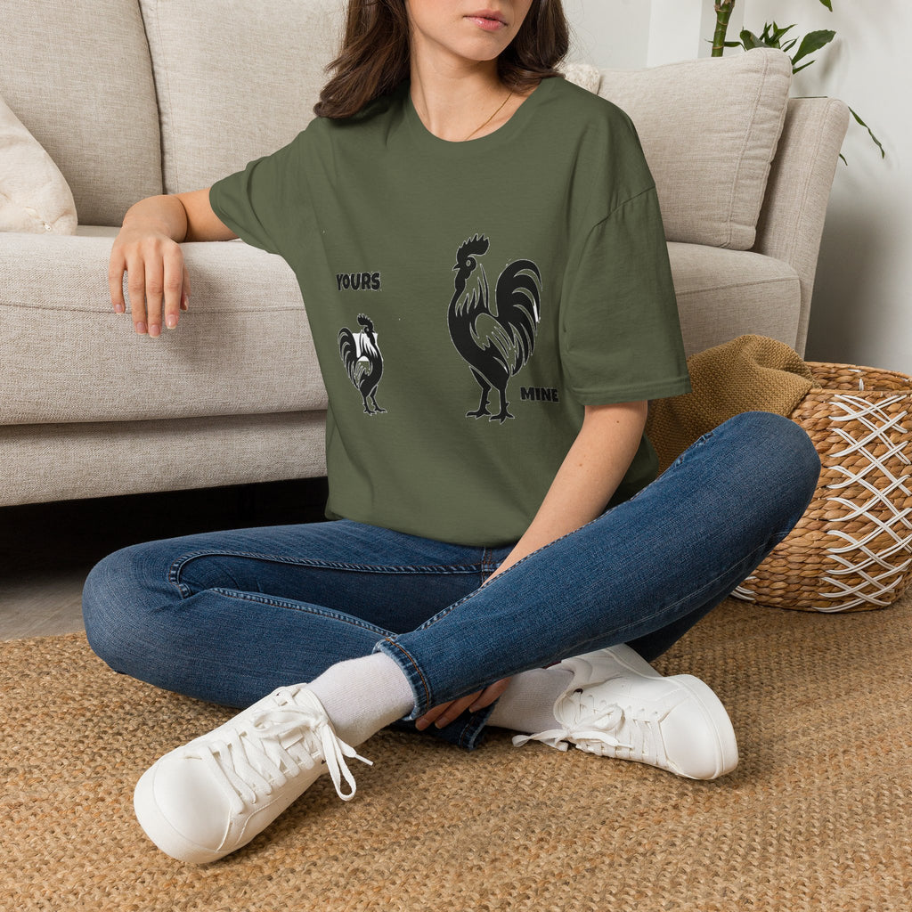 T-Shirt — 'Yours' & 'Mine' Rooster Size Comparison Graphic Tee
