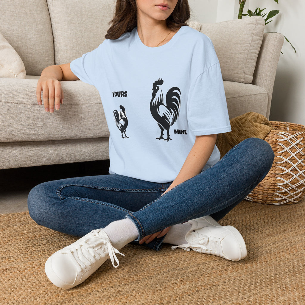 T-Shirt — 'Yours' & 'Mine' Rooster Size Comparison Graphic Tee