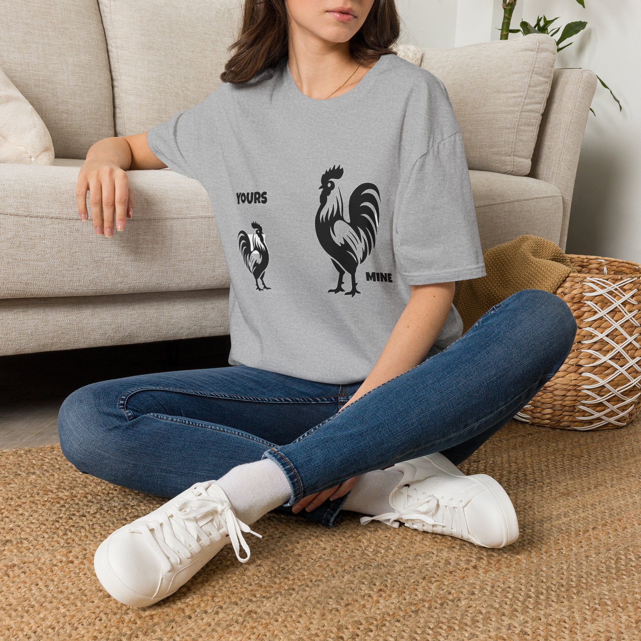 T-Shirt — 'Yours' & 'Mine' Rooster Size Comparison Graphic Tee
