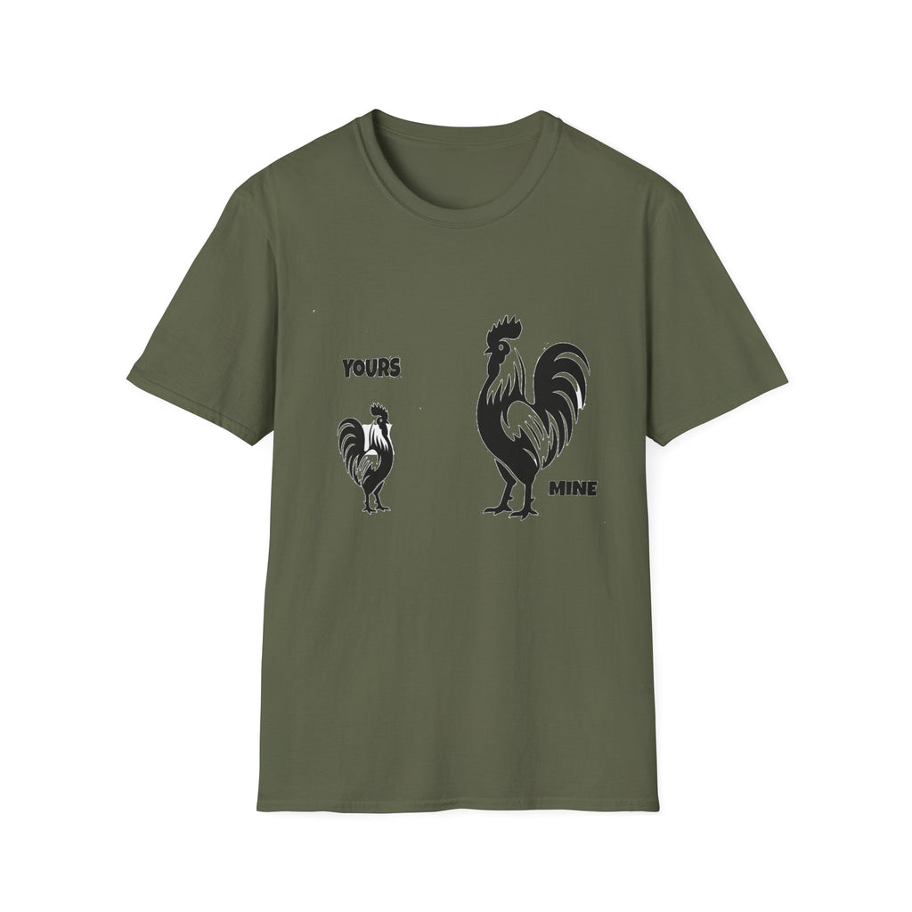 T-Shirt — 'Yours' & 'Mine' Rooster Size Comparison Graphic Tee