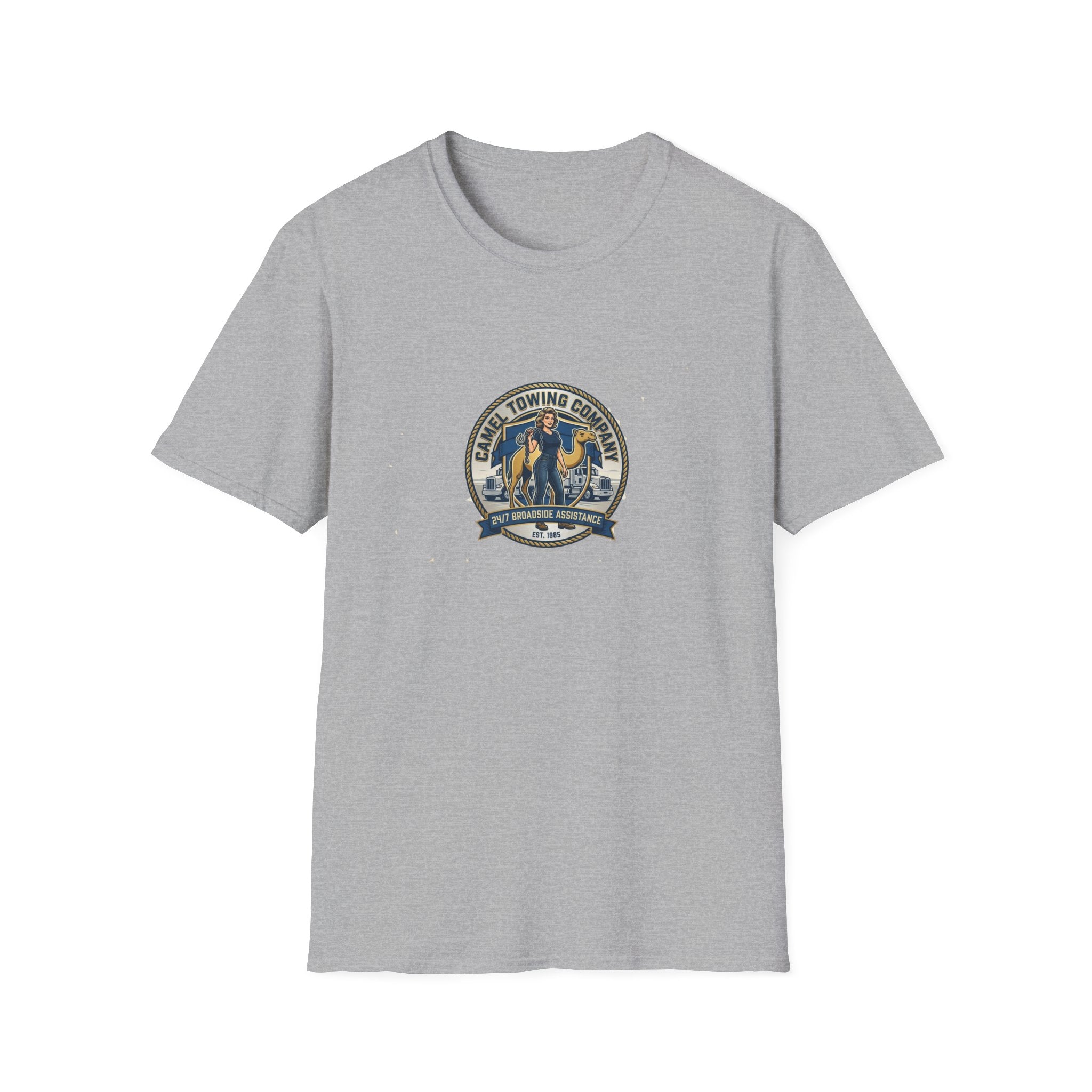 Towing Company Logo Tee — Vintage Camel Towing Co. 24/7 Roadside Assistance Shirt