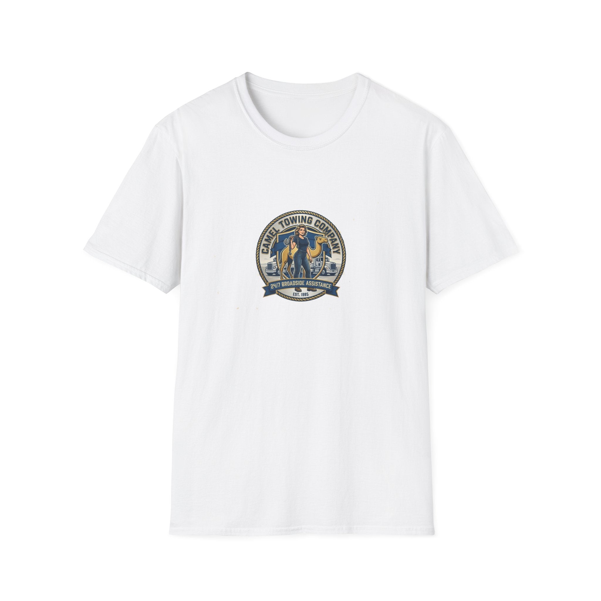 Towing Company Logo Tee — Vintage Camel Towing Co. 24/7 Roadside Assistance Shirt
